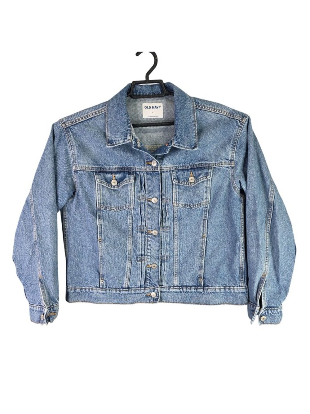 Womens Old Navy Blue Denim Jacket Button Front Pockets 100% Cotton Size L